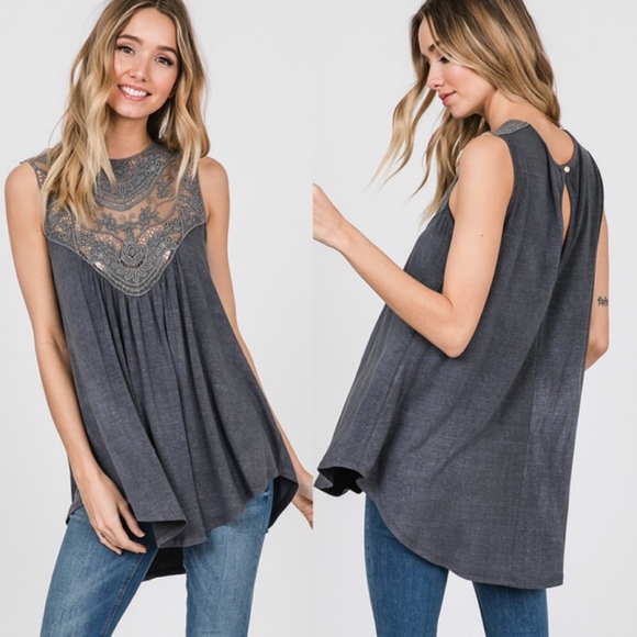 TAMARA Vintage Washed Top - CHARCOAL - Picture 2 of 5